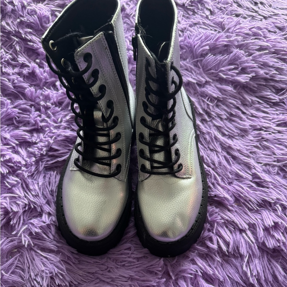 Silver Combat Boots with Black Laces